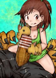 absurdres bar_censor brown_hair censored digimon digimon_tamers erection gglfzsaz highres katou_juri leomon loli penis tongue tongue_out