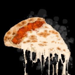 black_background cheese cheese_trail food food_focus hisachan55cute no_humans original pixel_art pizza pizza_slice simple_background still_life tomato_sauce