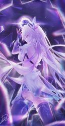 absurdres bare_back breasts from_behind genshin_impact highres original signature skirk_(genshin_impact) thighhighs user_fmvz8538 white_hair