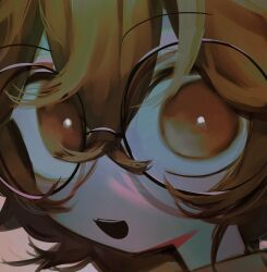 74r0l9 :d autooohyo brown_eyes brown_hair glass highres looking_at_viewer open_mouth original round_eyewear smile tagme
