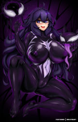 1girl absurdres breasts gastly gen_1_pokemon haunter hex_maniac_(pokemon) highres huge_breasts marvel nintendo pokemon pokemon_xy rikatsuky solo symbiote venom_(marvel)
