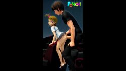 1boy 1girl 3d age_difference animated clothed_sex from_side futami_ami hair_bobbles hair_ornament hetero high_heels idolmaster loli looking_back microskirt movie_theater no_panties penis pleated_skirt ponchi sex sex_from_behind short_hair skirt standing tagme uncensored video