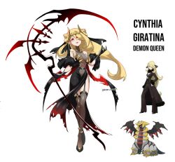 1girl alternate_costume creatures_(company) cynthia_(pokemon) game_freak gen_4_pokemon giratina legendary_pokemon nintendo pokemon pokemon_(creature) pokemon_dppt rhymewithray simple_background white_background