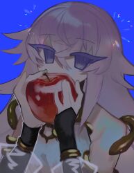 1girl apple artistic_error food fruit grimms_notes holding holding_food holding_fruit magic_mirror_(grimms_notes) purple_eyes solo upper_body z0_gk