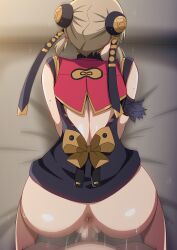 1boy 1girl anus ass back bare_shoulders black_dress brown_hair censored china_dress chinese_clothes clothed_sex dress hair_ornament hara_(harayutaka) hetero highres low_twintails penis pussy red_dress sex sex_from_behind short_hair short_twintails sweety_(zenless_zone_zero) twintails two-tone_dress vaginal zenless_zone_zero