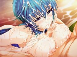 1boy 1girl breasts censored cum cum_on_body cum_on_breasts cum_on_upper_body facial haramasete_seiryuu-kun! hetero large_breasts lilith-soft nipples paizuri penis suzaku_natsuhime