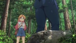 Rule 34 | 2girls, animated, anime screenshot, arato nagi, ass, ass focus, bag, belt, black hair, blonde hair, blue pants, buttons, denim, dress shirt, from behind, gloves, green eyes, highres, huge ass, jeans, long hair, map, multiple girls, outdoors, pants, rock, ruri no houseki, shirt, shirt tucked in, shoulder bag, sleeveless, sleeves rolled up, sound, tagme, tanigawa ruri, thick thighs, thighs, video, white gloves, white shirt, wide hips