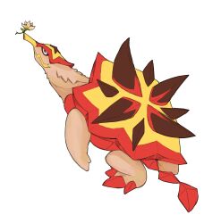 ebitachy flower gen_7_pokemon highres nintendo no_humans pokemon pokemon_(creature) simple_background solo spiked_shell spikes standing tail turtonator white_background