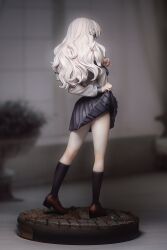 Rule 34 | 1girl, black skirt, black sleeve cuffs, black socks, blurry, blurry background, brown shoes, chinese commentary, clothes lift, commentary request, depth of field, figure (medium), figure stage, flower, from behind, full body, fuyusaka iori, garage kit (medium), hair flower, hair ornament, heel up, highres, juusan kihei bouei ken, kneehighs, legs, lifting own clothes, loafers, long hair, long sleeves, miniskirt, photo (medium), pleated skirt, presenting, presenting legs, rose, school uniform, serafuku, shanyuya, shirt, shoes, skirt, skirt lift, sleeve cuffs, socks, solo, standing, thighs, unconventional media, wavy hair, weeds, white flower, white hair, white rose, white shirt, winter uniform, wonder festival