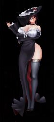1girl 3d action_taimanin alternate_costume breasts curvy dress full_body halloween_costume hat highres huge_breasts lilith-soft lips looking_at_viewer mizuki_shiranui official_alternate_costume screencap simple_background smile standing taimanin_(series) taimanin_yukikaze