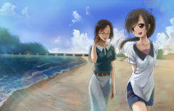 Rule 34 | 10s, 2girls, arms behind back, bad id, bad pixiv id, brown eyes, brown hair, closed eyes, glasses, long hair, multiple girls, neki (wakiko), sakai wakana, short hair, smile, takakura naoko, tari tari
