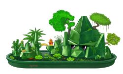 animal architecture artist_name black_eyes boat bridge commentary east_asian_architecture english_commentary flower green_theme highres jitome koi leaf looking_at_viewer ngtth no_humans plant plants_vs._zombies plants_vs._zombies_2 reinforce-mint simple_background solid_oval_eyes sunflower transparent_background tree turtle vines water watercraft