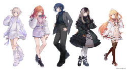 5girls ahoge belt black_belt black_gloves black_hair black_pants black_vest blonde_hair blue-tinted_eyewear blue_hair blunt_bangs blunt_ends boots bow brown_dress brown_thighhighs center_frills choker coat collared_shirt commentary_request company_name copyright_notice dress earclip earrings footwear_bow fortissimo frilled_dress frills full_body fur_jacket gloves gothic_lolita gradient_hair green_dress green_eyes grey_hair grey_jacket hair_ornament hair_ribbon hairclip high_heel_boots high_heels hime_cut hiodoshi_ao hiodoshi_ao_(1st_costume) hkina7 hololive hololive_dev_is ichijou_ririka ichijou_ririka_(1st_costume) jacket jewelry juufuutei_raden juufuutei_raden_(1st_costume) lace lace_choker leg_warmers legwear_garter lineup lolita_fashion long_hair long_sleeves looking_at_viewer medium_hair miniskirt multicolored_hair multiple_girls musical_note musical_note_hair_ornament neck_ribbon official_art one_side_up orange_eyes orange_hair orange_nails otonose_kanade otonose_kanade_(1st_costume) pants piano_keys piano_print pink_shirt pinstripe_jacket pinstripe_pattern plaid_clothes plaid_dress print_skirt purple_eyes purple_hair purple_jacket purple_shirt purple_shorts purple_skirt red_ribbon regloss_(hololive) ribbon shirt shoes short_dress short_hair shorts simple_background skirt sleeveless sleeveless_shirt sleeves_past_wrists smile sneakers streaked_hair striped_clothes striped_jacket suit_jacket thigh_strap thighhighs tinted_eyewear todoroki_hajime todoroki_hajime_(1st_costume) two-tone_hair two_side_up vertical-striped_clothes vertical-striped_jacket vest virtual_youtuber white_background white_belt white_coat white_jacket white_leg_warmers