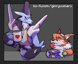 Rule 34 | cup, digimon, digimon (creature), doumon, goggle on heads, heart, highres, loogamon, mug, onmyouji, oridigi, yin yang