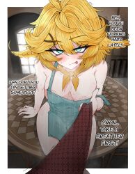 1girl :p absurdres ahoge blonde_hair blue_eyes breasts dokibird_(vtuber) dokibird_(vtuber)_(bounty_hunter) english_text fang feather_hair hair_ornament highres indie_virtual_youtuber looking_at_viewer mayoa medium_hair neckerchief necktie orange_neckerchief pulling_another&#039;s_clothes skin_fang solo tongue tongue_out virtual_youtuber