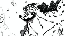 2boys abs angry animal_ears animated animated_gif attack cross_scar devil_fruit epic explosion facial_hair fighting hat jumping kiecaburn leopard_ears long_hair looking_at_another male_focus monkey_d._luffy monochrome monsterification multiple_boys muscular one_piece pectorals punching rob_lucci scar surprised tagme topless_male transformation video