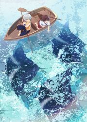 2boys :d aged_down barefoot black_pants blue_eyes boat brown_hair child day grin hakei holding holding_oar kingdom_hearts kneeling multiple_boys oar ocean open_mouth outdoors pants red_shorts riku_(kingdom_hearts) rowboat shirt short_hair short_sleeves shorts sitting sleeveless sleeveless_shirt smile sora_(kingdom_hearts) stingray water watercraft white_hair white_shirt yellow_shirt