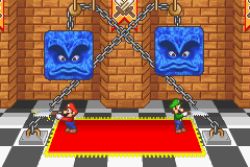 2boys aliasing animated animated_gif carpet castle chain checkered_floor indoors lowres luigi mario mario_(series) mario_party mario_party_advance multiple_boys nintendo saw super_mario_bros._1 super_mario_bros._3 thwomp