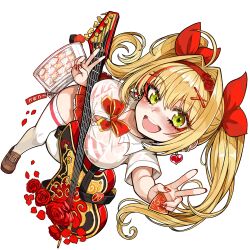 1girl absurdres ahoge alternate_costume bikini blonde_hair bow breasts discat fate/grand_order fate_(series) full_body guitar hair_bow hair_intakes hairband highres instrument large_breasts multicolored_hair nail_polish nero_claudius_(fate) plectrum red_hair see-through_clothes solo streaked_hair swimsuit thighhighs twintails v