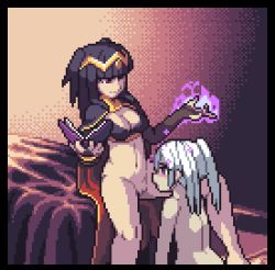 2girls aliasing animated animated_gif barefoot bed black_hair blunt_bangs blush book border bottomless breasts cape cleavage cleft_of_venus clitoral_stimulation clothed_female_nude_female cunnilingus feet female_orgasm femdom fire_emblem fire_emblem_awakening hand_on_another&#039;s_head hand_on_own_face indoors kyrieru leg_lock licking long_hair lowres magic medium_breasts mind_control multiple_girls navel nintendo nude on_bed open_book oral orgasm pixel_art pussy robin_(female)_(fire_emblem) robin_(fire_emblem) sitting smile stomach tharja_(fire_emblem) tiara toes transparent_border twintails two_side_up uncensored white_hair yuri