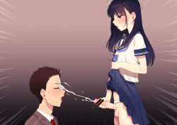 Rule 34 | 2boys, bar censor, blue neckerchief, blue sailor collar, blue skirt, blush, censored, clothes lift, clothing aside, crossdressing, cum, cum on body, ejaculation, emphasis lines, erection, facial, gradient background, hokuro ryuuseigun, josou seme, lifting own clothes, long hair, male focus, male masturbation, masturbation, multiple boys, neckerchief, open mouth, original, panties, panties aside, penis, pleated skirt, projectile cum, purple eyes, purple hair, sailor collar, school uniform, serafuku, shirt, skirt, skirt lift, sweat, testicles, textless version, trap, underwear, white panties, white shirt, yaoi
