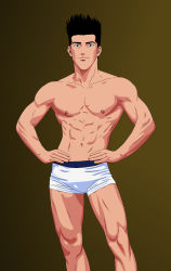 Rule 34 | 1boy, abs, black eyes, black hair, hand on own hip, highres, legs, male focus, muscular, muscular male, nipples, sendou akira, sexyanimes, slam dunk (series), standing, underwear