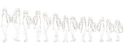 6+girls absurdres backpack bag barefoot blush bob_cut braid breasts charm_(object) child female_pubic_hair full_body glasses greyscale hair_ornament hair_ribbon highres kusanagi_koyori lineart lineup loli long_hair looking_at_viewer medium_breasts milk_tissue_girl monochrome multiple_girls navel nipples nude omamori open_mouth ponytail pubic_hair pussy randoseru ribbon school_uniform short_hair simple_background skirt small_breasts smile standing thighhighs twintails white_background