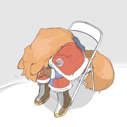 ablazkowic29775 bent_back chair depressed despair dog_boy face_in_hands facing_down folding_chair furry furry_male hands_on_own_head head_down head_on_hand highres hunched_over little_tail_bronx meme on_chair parody red_savarin scene_reference shinji_in_a_chair_(meme) sitting solatorobo