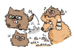 animal animalization black_eyes commentary_request dog glasses highres no_humans pomeranian_(dog) poodle randal&#039;s_friends randal_ivory riokku_heya sebastian_de_tomato_smith_chicken_legs simple_background tail tail_wagging translation_request white_background