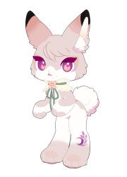 1girl anael_(fluffy_land) animal_ears animal_feet animal_hands arctic_hare buttons chibi chibi_only chibikemo commentary english_commentary fluffy_land furry furry_female green_ribbon highres kikugawa_ru looking_at_viewer official_art pink_eyes rabbit_ears rabbit_girl rabbit_tail ribbon second-party_source simple_background solo tail white_background white_fur