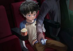 2boys age_difference bad_tag assisted_exposure bandaid bandaid_on_face batsusuke black_hair blue_eyes briefs crotch_rub bad_tag food handjob handjob_over_clothes highres kai male_focus male_underwear molestation movie_theater multiple_boys older_male_and_younger_male onii-shota open_fly open_pants original-kun pants popcorn precum print_male_underwear public_molestation shota sitting tearing_up theater underwear unzipped yaoi