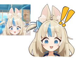 1girl absurdres ahoge animal_ears blonde_hair blue_eyes blue_hair cat_ears highres indie_virtual_youtuber long_hair multicolored_hair note_note0408 one_side_up open_mouth photo-referenced sameko_saba smile solo streaked_hair teeth upper_teeth_only very_long_hair virtual_youtuber white_background