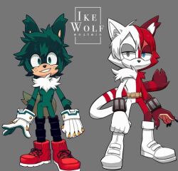 Rule 34 | 2boys, boku no hero academia, bones (company), boots, cat, curly hair, freckles, furry, gloves, green fur, green hair, ike wolf, messy hair, midoriya izuku, multiple boys, rabbit, rabbit ears, red fur, red hair, sega, shoes, shounen jump, smile, sonic (series), tail, tododeku, todoroki shouto, two-tone fur, white fur, white hair