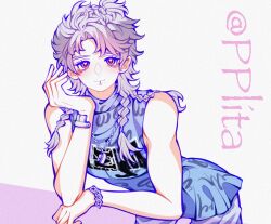 Rule 34 | 1boy, artist name, blush, bracelet, braid, collar, face piercing, heart, heart-shaped pupils, highres, jewelry, k-pop, long hair, male focus, mouth piercing, piercing, pink eyes, pplitaaa, real life, shalala (taeyong), side braids, sleeveless, symbol-shaped pupils, taeyong, toned, toned male, white background, white hair