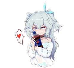 1girl 1z10 :p absurdres bare_shoulders blue_eyes blue_hair choker collarbone girls&#039;_frontline heart heart-shaped_pupils highres light_blue_hair long_hair official_alternate_costume pa-15_(girls&#039;_frontline) pa-15_(marvelous_yam_pastry)_(girls&#039;_frontline) pajamas pepsi solo symbol-shaped_pupils tongue tongue_out very_long_hair white_background