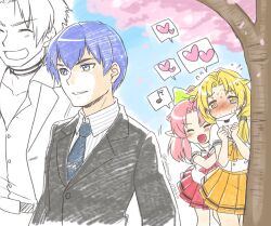 2boys 2girls belt blonde_hair blush cliff_fittir collarbone formal_clothes ilia_silvestri long_hair millie_chliette multiple_boys multiple_girls necktie nekomura_otako open_mouth pink_hair pleated_skirt pointy_ears ponytail ronyx_j._kenny sailor_collar school_uniform serafuku shirt short_ponytail skirt smile star_ocean star_ocean_anamnesis star_ocean_first_departure star_ocean_till_the_end_of_time suit tree white_shirt yellow_eyes