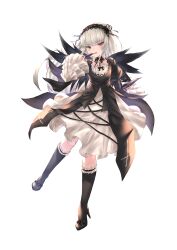 1girl absurdres black_dress black_hairband dress full_body goth_fashion gothic_lolita hairband highres kneehighs lolita_fashion long_hair looking_at_viewer majinno red_eyes rozen_maiden socks solo suigintou white_hair