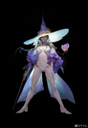 Rule 34 | 1girl, aqua hair, bare legs, black background, blue hat, blue jacket, braid, center opening, closed mouth, cropped shirt, earrings, floating hair, frilled sleeves, frills, full body, gradient sleeves, hands on own hips, happy, hat, heart, high heels, highres, jacket, jewelry, large hat, lipstick, long hair, long sleeves, looking at viewer, makeup, one eye covered, original, panties, pink eyes, pink lips, pink panties, pink shoes, pumps, purple hat, purple sleeves, realistic, shirt, shoes, simple background, single braid, smile, solo, two-sided fabric, two-sided headwear, two-sided jacket, underwear, watermark, weibo watermark, white shirt, witch, witch hat, xiaxiama