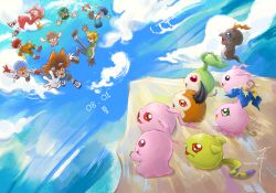 3girls 5boys antennae cat digimon digimon_(creature) glasses ishida_yamato izumi_koshiro kido_jo koromon leaf mochimon multiple_boys multiple_girls nyaromon pukamon pyocomon shinori_(pixiv_user_110739486) tachikawa_mimi tail takaishi_takeru takenouchi_sora tanemon tokomon tunomon yagami_hikari yagami_taichi