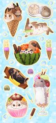 animal bird chocolate commentary dessert food food_focus fruit honto_pic ice_cream ice_cream_cone kiwi_(fruit) melon no_humans original parfait penguin sparrow strawberry watermelon