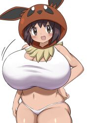 1girl absurdres breasts cosplay eevee eevee_(cosplay) gen_1_pokemon highres huge_breasts jaga334 nintendo oppai_loli poke_kid_(pokemon) pokemon pokemon_swsh solo