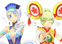 10s blonde_hair blue_eyes blue_hair blue_rose_(tiger_&amp;_bunny) hero huang_baoling karina_lyle one_eye_closed simple_background tiger_&amp;_bunny white_background wink