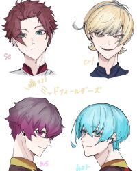 Rule 34 | 4boys, ahoge, alexis ness, blonde hair, blue lock, charles chevalier, daizu yomibbnb2, fang, highres, huge ahoge, itoshi sae, male focus, multiple boys, simple background, smile, sportswear, white background, yellow eyes, you hiori
