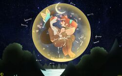 absurdres age_difference anal blush closed_eyes collar cum cum_in_ass encasement erection forest grabbing_another&#039;s_ass green_eyes groping happy_sex highres in_bubble male_focus midair nature neversoft night night_sky rj_oakes sex_slave shippou_(inuyasha) shota sitting sitting_on_lap sitting_on_person sky smile sound_effects submission tagme yaoi