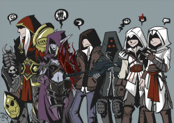 1girl 5boys alex_mercer altair_ibn_la-ahad assassin&#039;s_creed assassin&#039;s_creed_(series) darksiders ezio_auditore_da_firenze helghast killzone_2 multiple_boys prototype_(game) sylvanas_windrunner war_(darksiders) warcraft world_of_warcraft