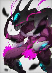 1boy alien armor aura cooler_(dragon_ball) cowboy_shot dragon_ball dragonball_z forehead_jewel grey_background highres male_focus purple_armor purple_eyes simple_background solo stktik09060906