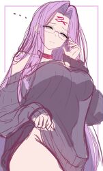 ... 0nineo9 1girl absurdres closed_mouth collar commentary english_commentary fate_(series) glasses highres long_hair looking_at_viewer medusa_(fate) medusa_(rider)_(fate) pink_eyes pink_hair shy solo sweater unfinished