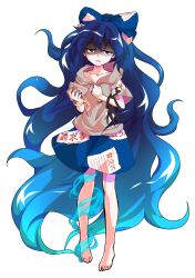 1girl absurdly_long_hair alphes_(style) antinomy_of_common_flowers barefoot blue_bow blue_eyes blue_hair blue_skirt bow bowl bracelet collarbone commentary_request dairi damaged full_body grey_hoodie hair_bow hood hoodie jewelry large_variant_set long_hair looking_at_viewer parody parted_lips shaded_face short_sleeves skirt smile solo standing straight-on stuffed_animal stuffed_cat stuffed_toy style_parody tachi-e touhou transparent_background variant_set very_long_hair yorigami_shion