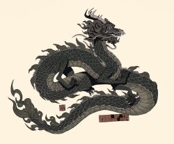 Rule 34 | artist logo, artist name, chan (flesh.png), chinese zodiac, commentary, dated, dragon, eastern dragon, english commentary, english text, horns, logo, monochrome, no humans, original, simple background, year of the dragon