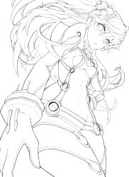 bodysuit foreshortening from_below greyscale hair_ornament highres lineart mecha_pilot_suit monochrome neon_genesis_evangelion open_mouth plugsuit_(evangelion) rebuild_of_evangelion saltydanshark skin_tight solo souryuu_asuka_langley test_plugsuit_(evangelion)